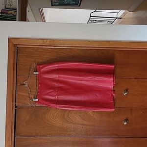 Midi-lenth red leather skirt, size 13